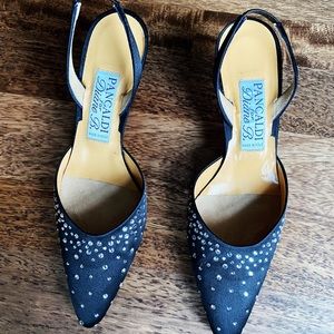 Pancaldi Starlight satin nero slingback w/stones.